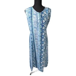 Bohemian Anglia summer silk dress vintage sheath dress in blue and green size XL